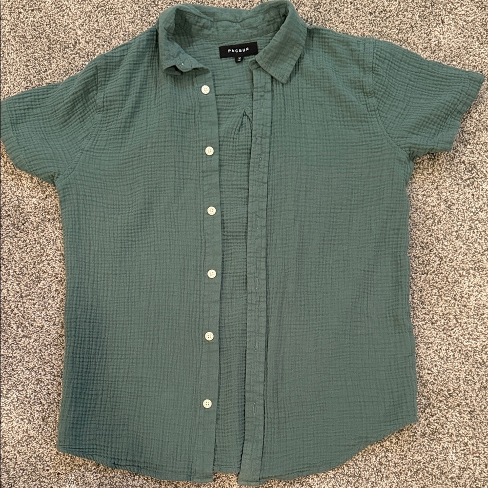 PacSun Textured Gauze Olive Button-Up Shirt